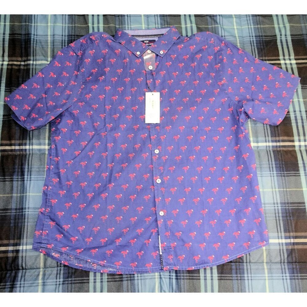 International Report Tropical Collection Purple Flamingo Button Down Shirt Size